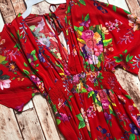 Last 1! Small Beautiful Sexy Red Floral Maxi Dress - Picture 3 of 3